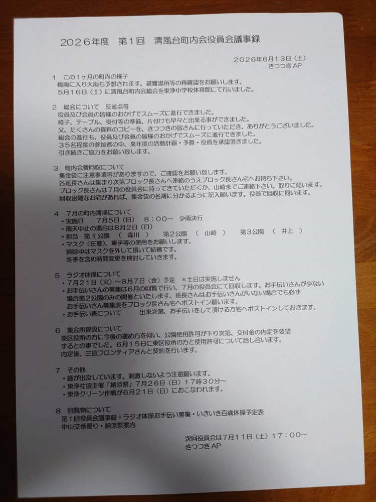 第1回役員会議事録